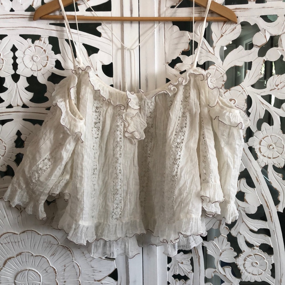 FREE PEOPLE 🌸 RARE Cold Shoulder Crop Lace Top